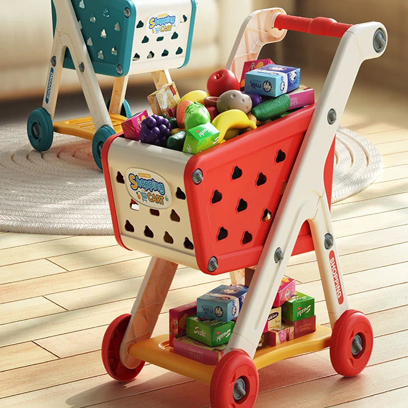 Shopping cart toy baby small trolley children play house fruit cut music kitchen supermarket men and girls Early Education toys